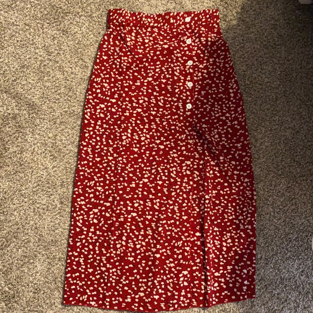 Red Floral Skirt - Midi length